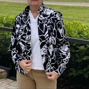 Coldwater Creek Black & White Long Sleeve Lightweight Cotton Jacket, Large‌‌‌‌‌‌